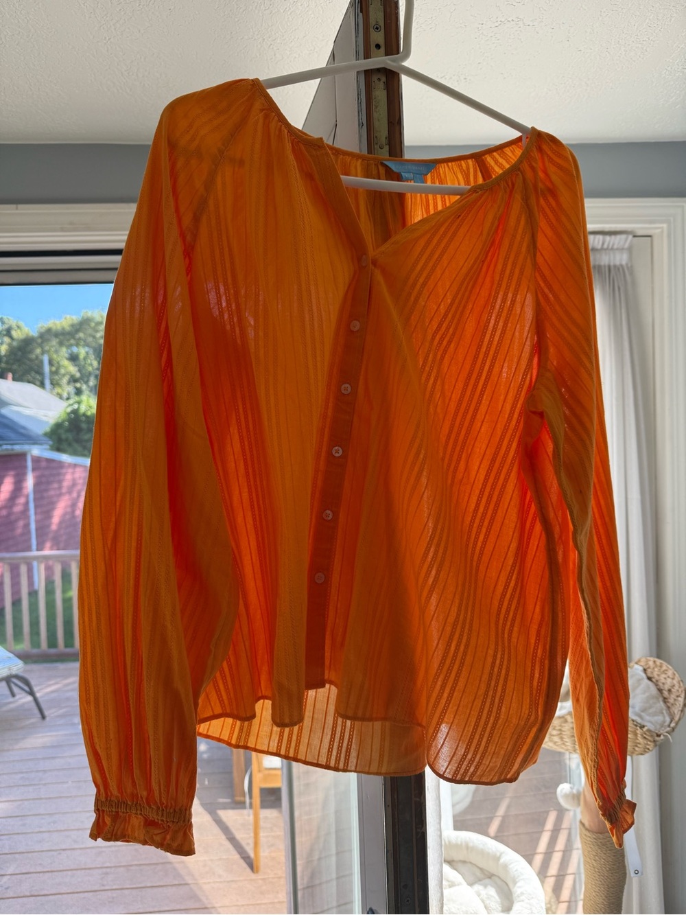 Draper James Bright Orange Sheer Button-Front Blouse